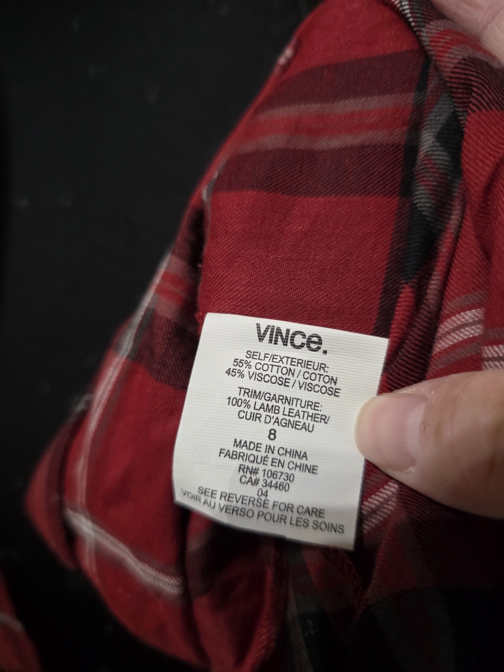 Vince Red Plaid Button-Down Shirt - Picture 4 of 4